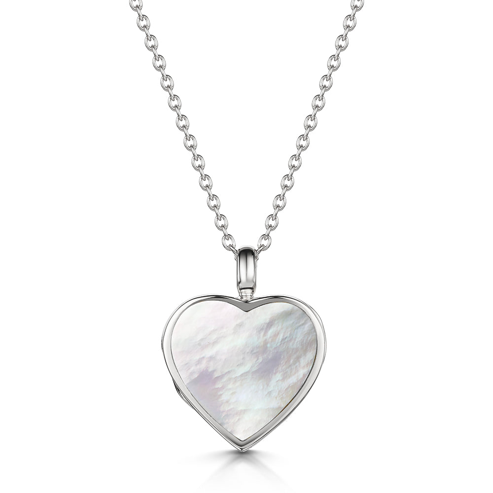 Mother of Pearl Modern Heart Locket – Silver