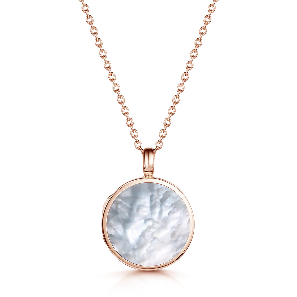 Mother Pearl Modern Round Locket – Rose Gold