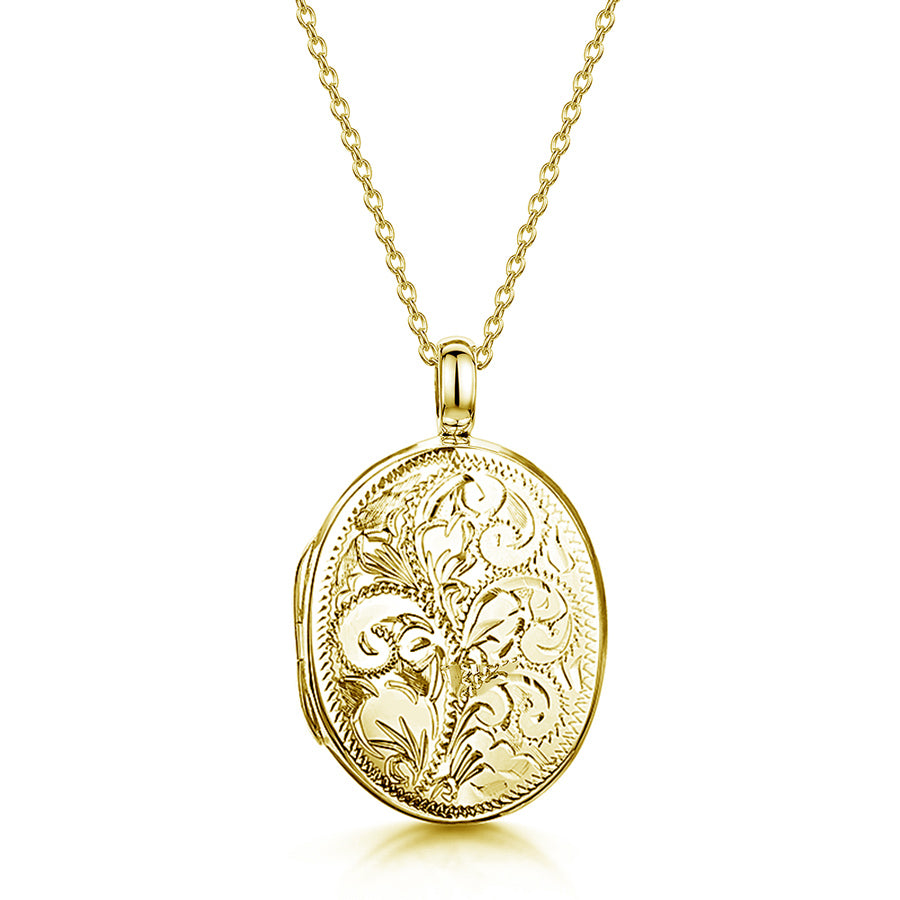 Large Oval Scroll Gold Locket